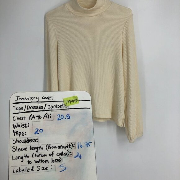 Madewell Offwhite Cream Mock Neck Bubble Sleeve Ribbed Sweater Top size S - Picture 15 of 16